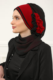 Multicolor Instant Turban Cotton Scarf Head Turbans with Unique Accessories For Women Headwear Stylish Elegant Design,HT-86 Black - Red