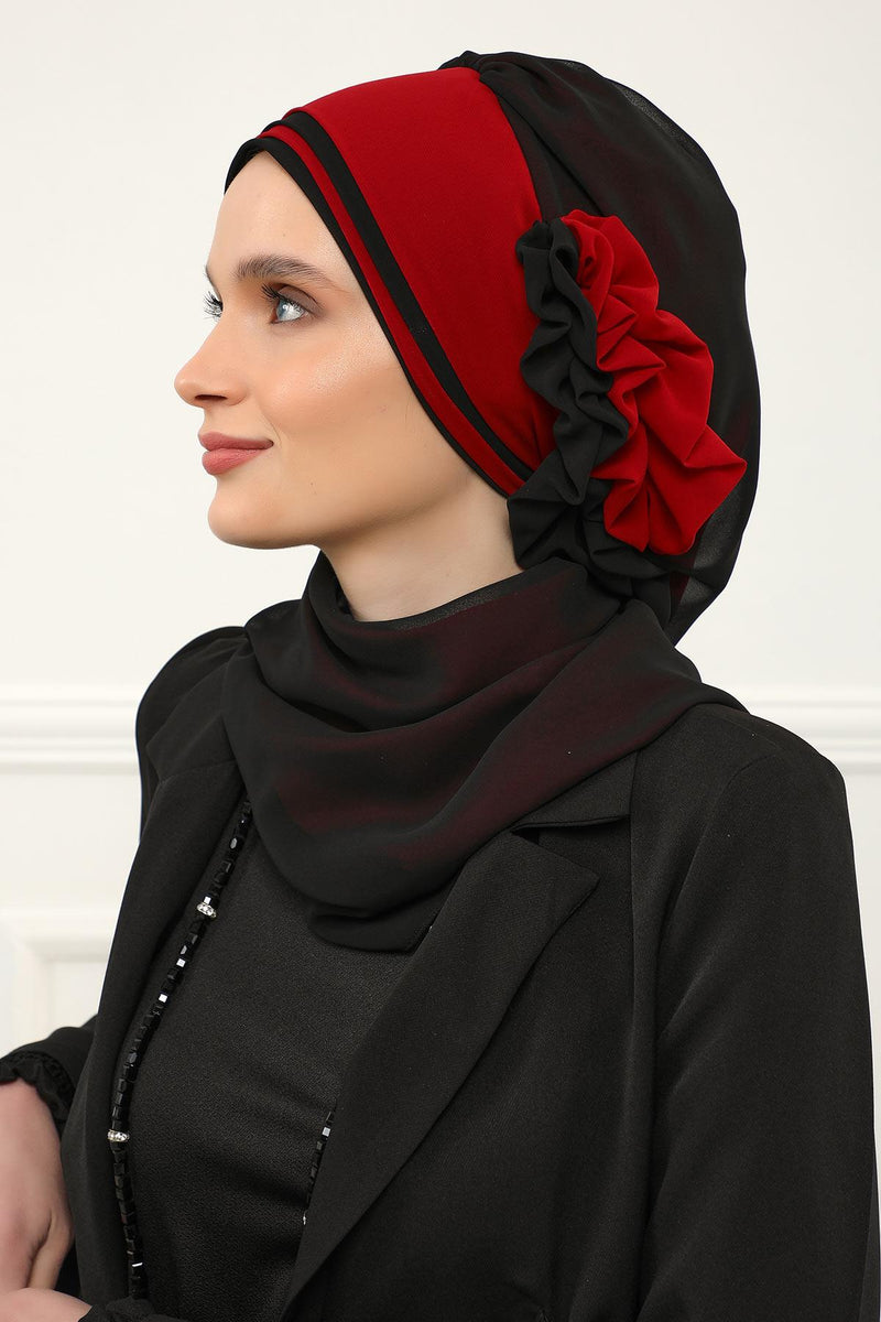 Multicolor Instant Turban Cotton Scarf Head Turbans with Unique Accessories For Women Headwear Stylish Elegant Design,HT-86 Black - Red