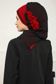 Multicolor Instant Turban Cotton Scarf Head Turbans with Unique Accessories For Women Headwear Stylish Elegant Design,HT-86 Black - Red