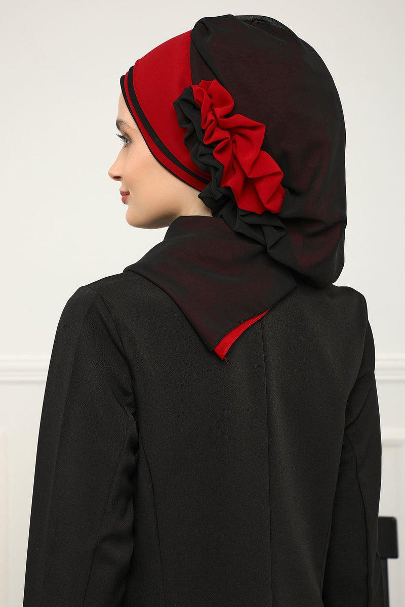 Multicolor Instant Turban Cotton Scarf Head Turbans with Unique Accessories For Women Headwear Stylish Elegant Design,HT-86 Black - Red