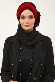 Multicolor Instant Turban Cotton Scarf Head Turbans with Unique Accessories For Women Headwear Stylish Elegant Design,HT-86 Black - Red