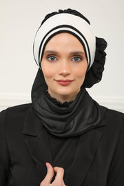 Multicolor Instant Turban Cotton Scarf Head Turbans with Unique Accessories For Women Headwear Stylish Elegant Design,HT-86 Black - White