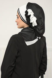 Multicolor Instant Turban Cotton Scarf Head Turbans with Unique Accessories For Women Headwear Stylish Elegant Design,HT-86 Black - White