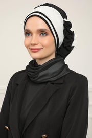 Multicolor Instant Turban Cotton Scarf Head Turbans with Unique Accessories For Women Headwear Stylish Elegant Design,HT-86 Black - White