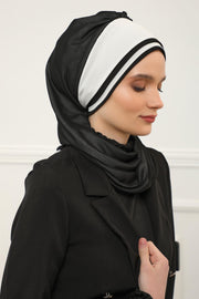 Multicolor Instant Turban Cotton Scarf Head Turbans with Unique Accessories For Women Headwear Stylish Elegant Design,HT-86 Black - White