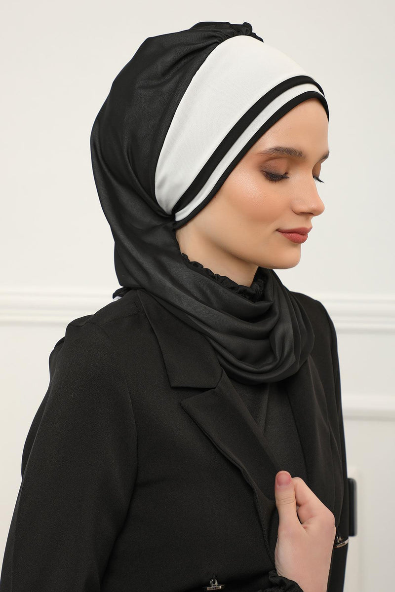 Multicolor Instant Turban Cotton Scarf Head Turbans with Unique Accessories For Women Headwear Stylish Elegant Design,HT-86 Black - White