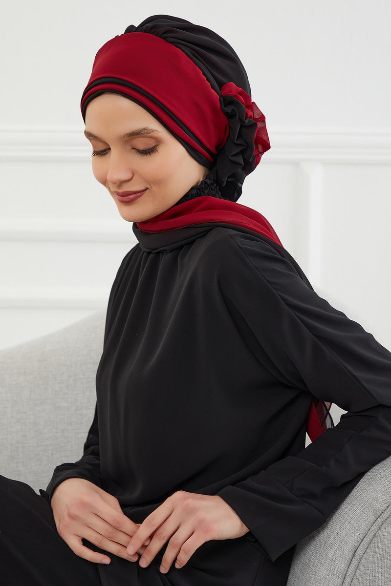 Multicolor Instant Turban Cotton Scarf Head Turbans with Unique Accessories For Women Headwear Stylish Elegant Design,HT-86 Black - White