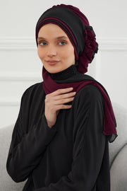 Multicolor Instant Turban Cotton Scarf Head Turbans with Unique Accessories For Women Headwear Stylish Elegant Design,HT-86 Damson - Black