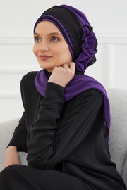 Multicolor Instant Turban Cotton Scarf Head Turbans with Unique Accessories For Women Headwear Stylish Elegant Design,HT-86 Damson - Black