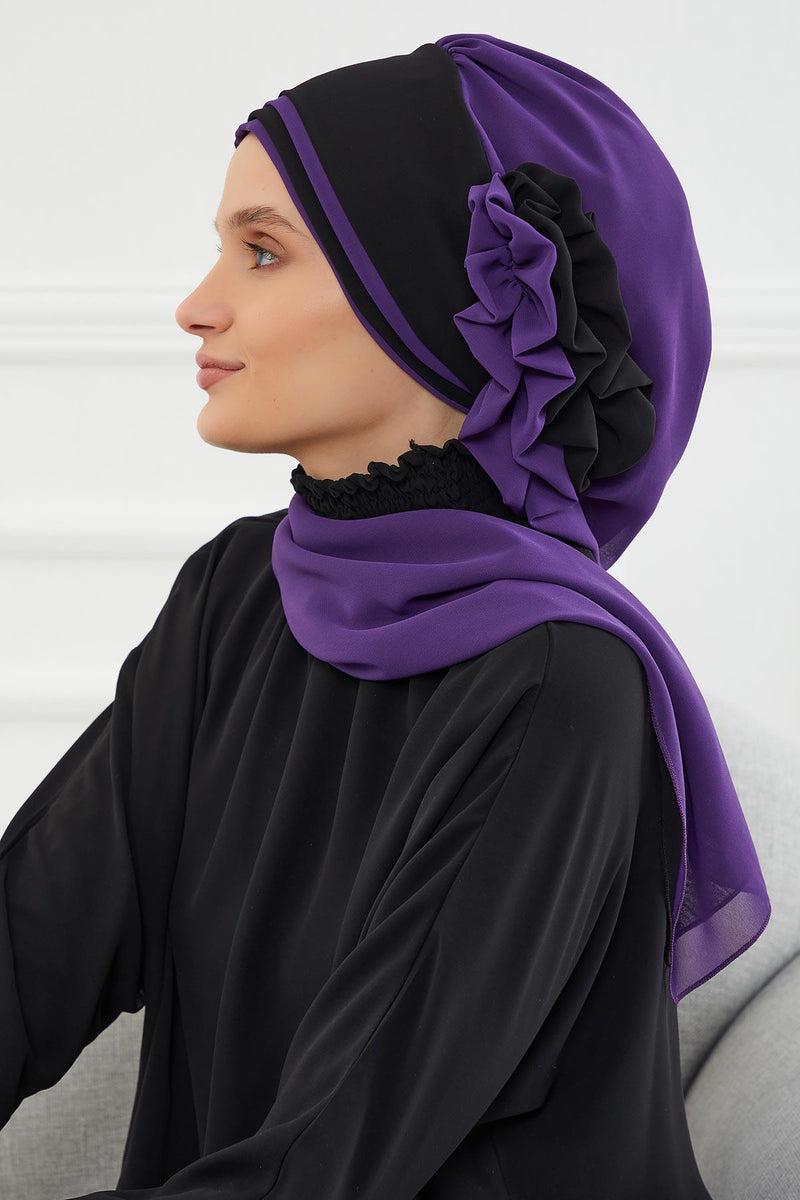 Multicolor Instant Turban Cotton Scarf Head Turbans with Unique Accessories For Women Headwear Stylish Elegant Design,HT-86 Damson - Black