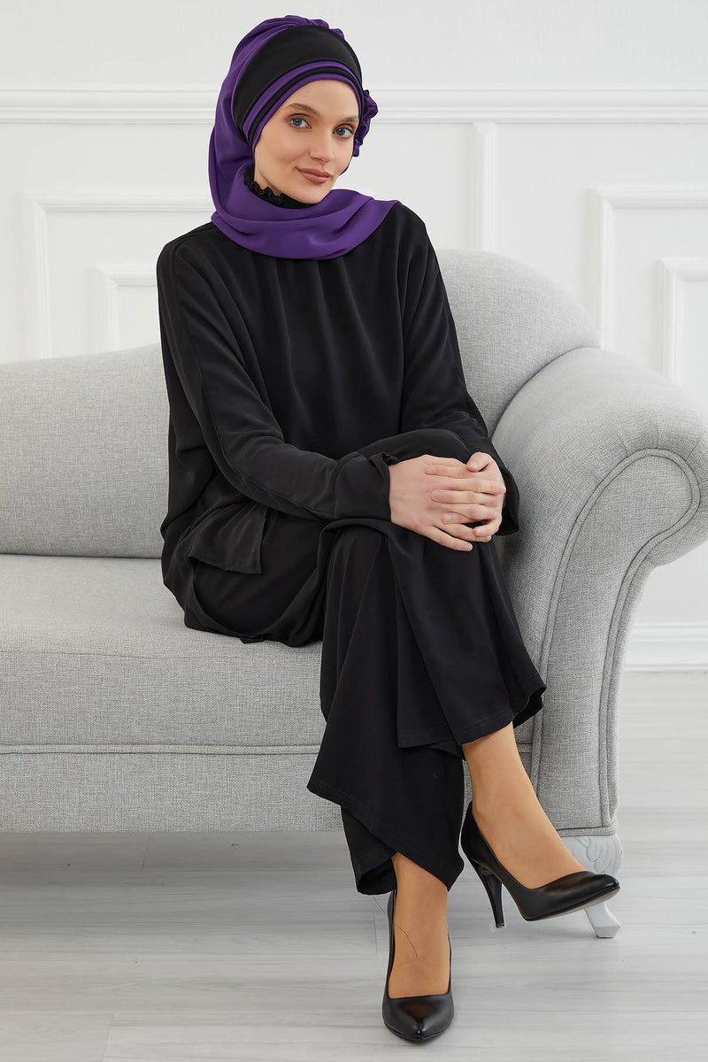 Multicolor Instant Turban Cotton Scarf Head Turbans with Unique Accessories For Women Headwear Stylish Elegant Design,HT-86 Damson - Black