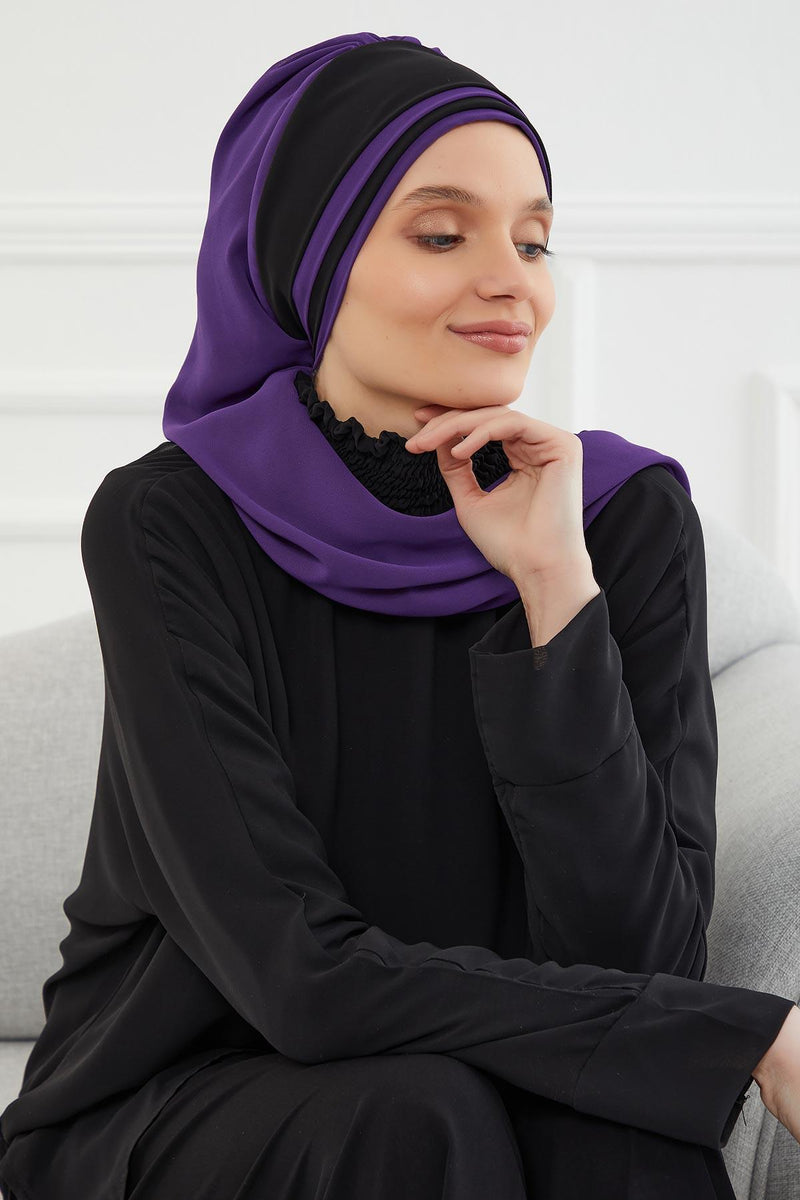 Multicolor Instant Turban Cotton Scarf Head Turbans with Unique Accessories For Women Headwear Stylish Elegant Design,HT-86 Damson - Black