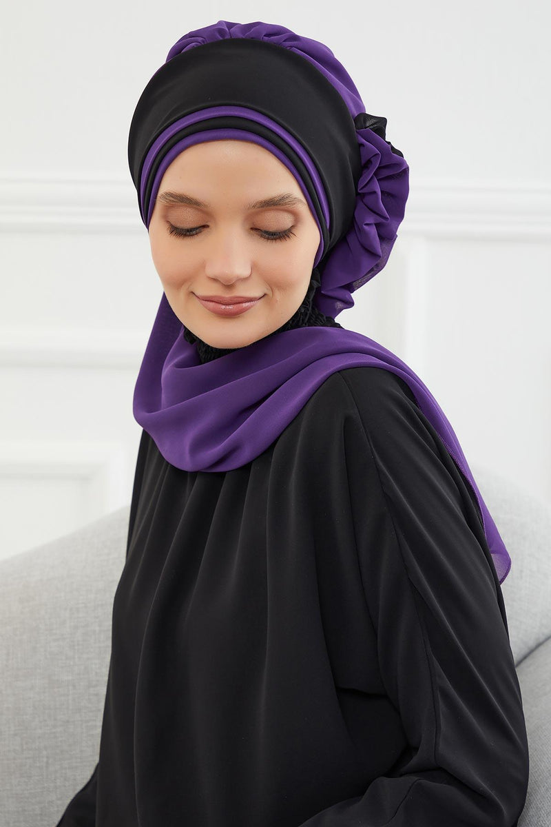 Multicolor Instant Turban Cotton Scarf Head Turbans with Unique Accessories For Women Headwear Stylish Elegant Design,HT-86 Damson - Black