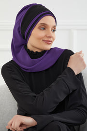 Multicolor Instant Turban Cotton Scarf Head Turbans with Unique Accessories For Women Headwear Stylish Elegant Design,HT-86 Damson - Black