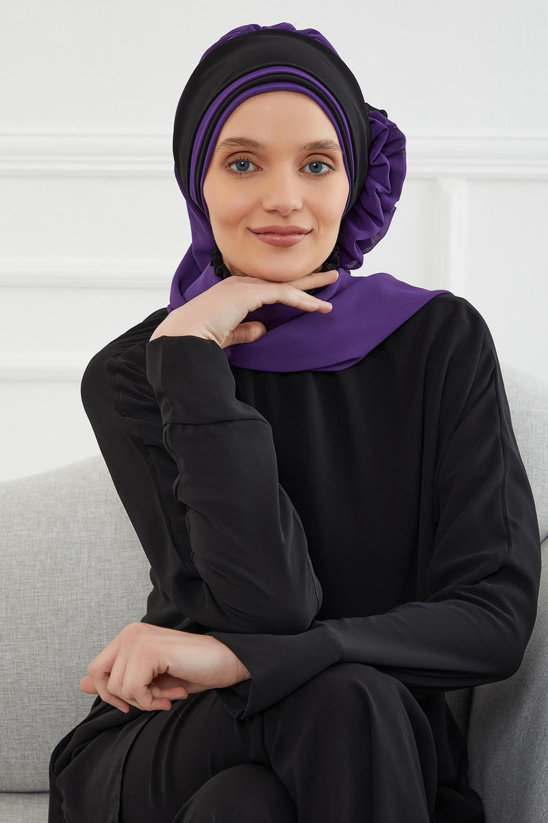 Multicolor Instant Turban Cotton Scarf Head Turbans with Unique Accessories For Women Headwear Stylish Elegant Design,HT-86 Damson - Black