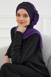 Multicolor Instant Turban Cotton Scarf Head Turbans with Unique Accessories For Women Headwear Stylish Elegant Design,HT-86 Damson - Black