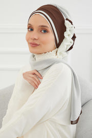 Multicolor Instant Turban Cotton Scarf Head Turbans with Unique Accessories For Women Headwear Stylish Elegant Design,HT-86 Ivory - Brown