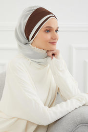 Multicolor Instant Turban Cotton Scarf Head Turbans with Unique Accessories For Women Headwear Stylish Elegant Design,HT-86 Ivory - Brown