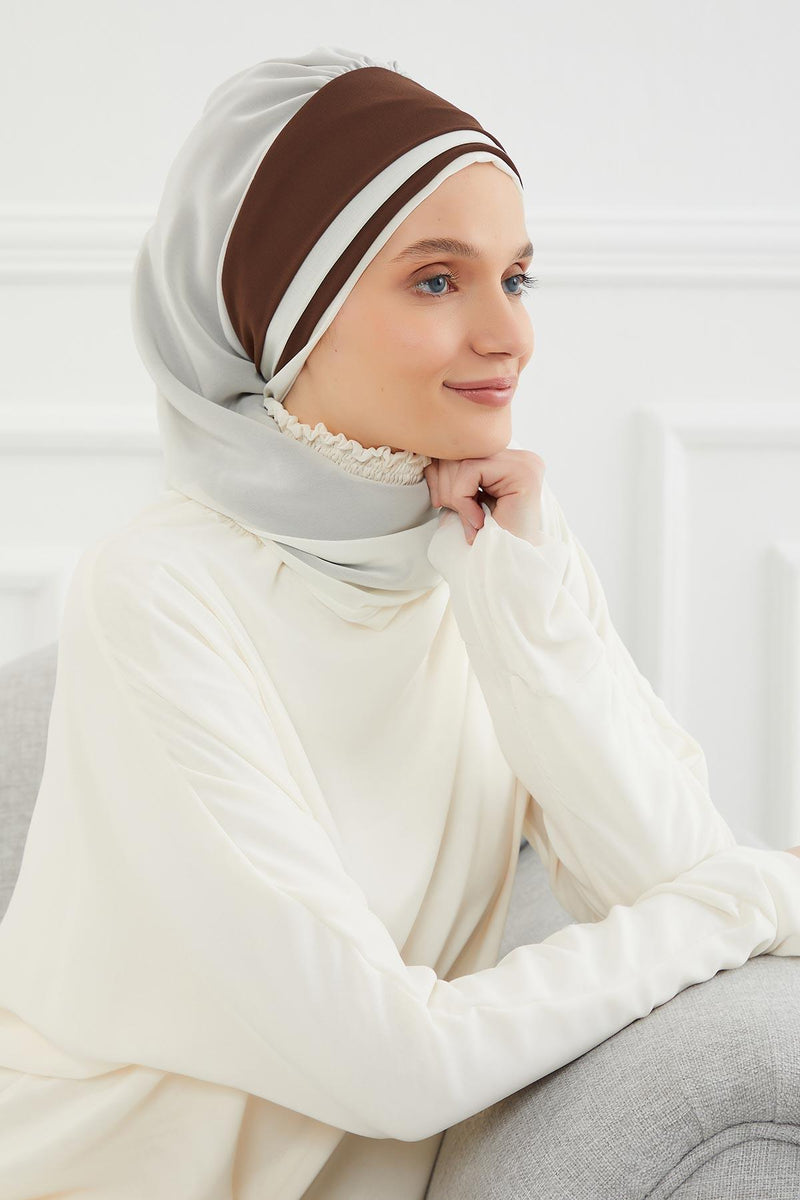 Multicolor Instant Turban Cotton Scarf Head Turbans with Unique Accessories For Women Headwear Stylish Elegant Design,HT-86 Ivory - Brown