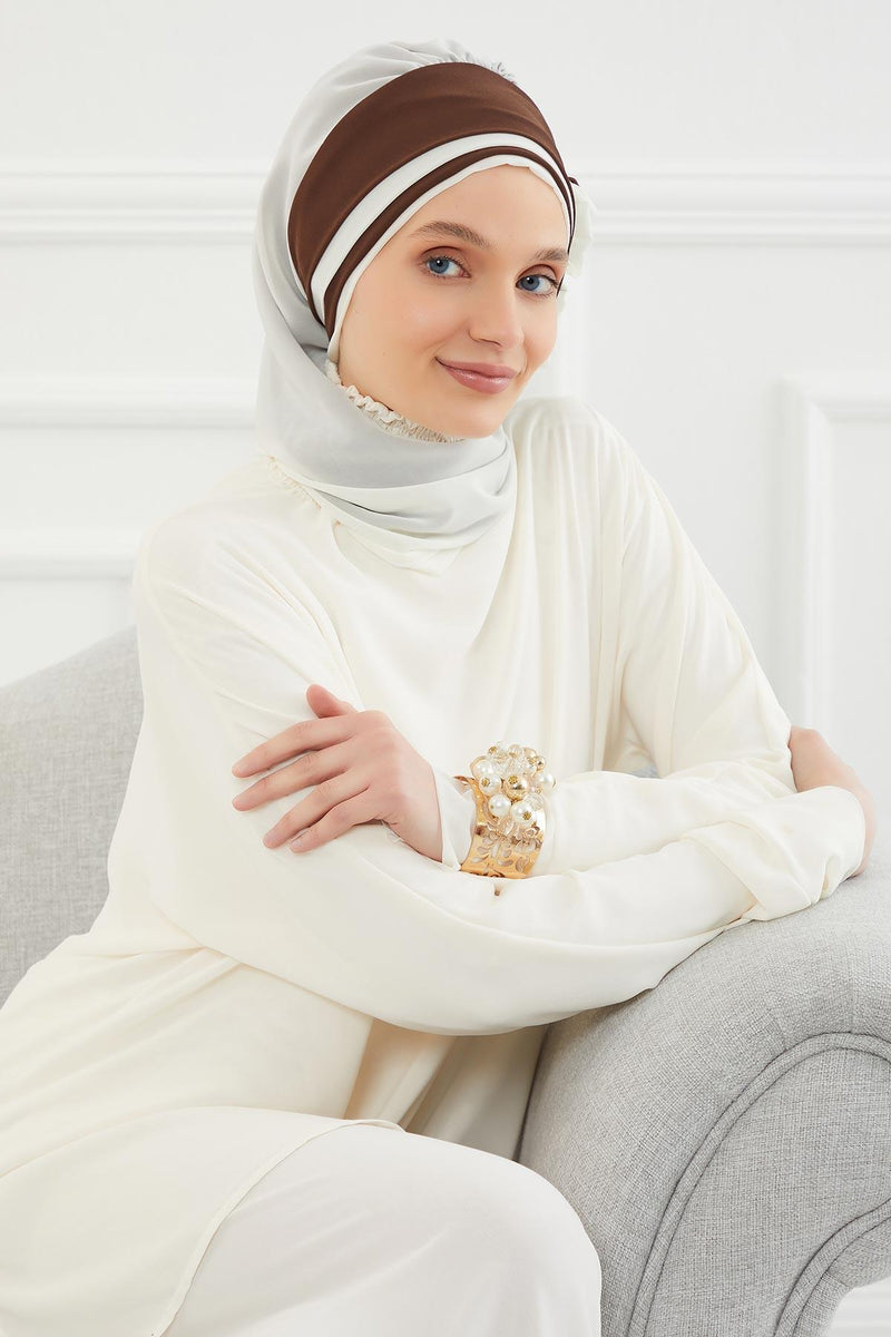 Multicolor Instant Turban Cotton Scarf Head Turbans with Unique Accessories For Women Headwear Stylish Elegant Design,HT-86 Ivory - Brown