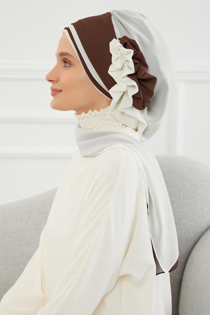 Multicolor Instant Turban Cotton Scarf Head Turbans with Unique Accessories For Women Headwear Stylish Elegant Design,HT-86 Ivory - Brown