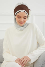 Multicolor Instant Turban Cotton Scarf Head Turbans with Unique Accessories For Women Headwear Stylish Elegant Design,HT-86 Ivory - Brown