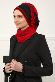Multicolor Instant Turban Cotton Scarf Head Turbans with Unique Accessories For Women Headwear Stylish Elegant Design,HT-86 Red - Black