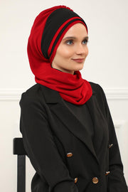 Multicolor Instant Turban Cotton Scarf Head Turbans with Unique Accessories For Women Headwear Stylish Elegant Design,HT-86 Red - Black