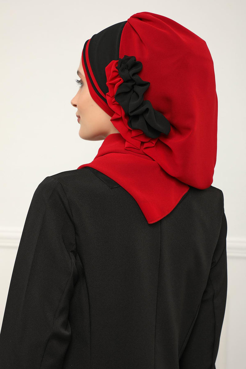 Multicolor Instant Turban Cotton Scarf Head Turbans with Unique Accessories For Women Headwear Stylish Elegant Design,HT-86 Red - Black