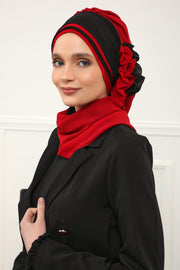 Multicolor Instant Turban Cotton Scarf Head Turbans with Unique Accessories For Women Headwear Stylish Elegant Design,HT-86 Red - Black