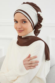 Multicolor Instant Turban Cotton Scarf Head Turbans with Unique Accessories For Women Headwear Stylish Elegant Design,HT-86 Brown - Ivory