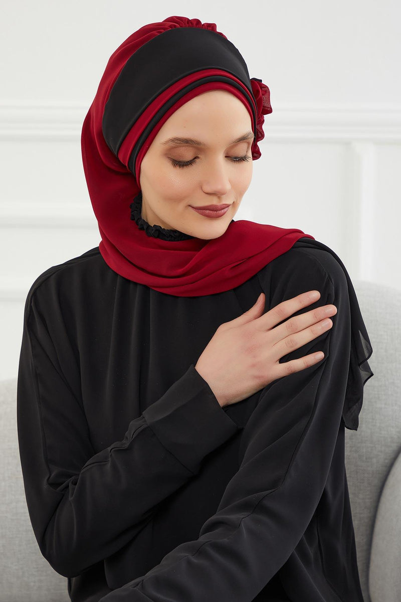 Multicolor Instant Turban Cotton Scarf Head Turbans with Unique Accessories For Women Headwear Stylish Elegant Design,HT-86 Brown - Ivory