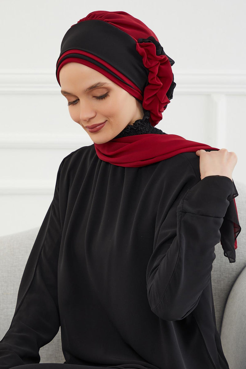 Multicolor Instant Turban Cotton Scarf Head Turbans with Unique Accessories For Women Headwear Stylish Elegant Design,HT-86 Brown - Ivory