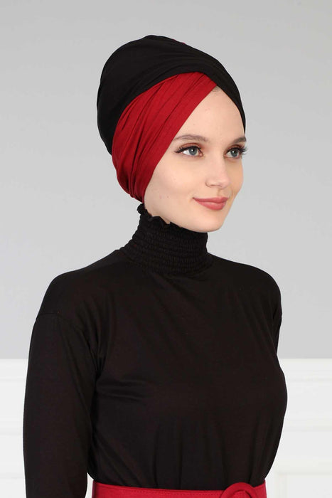 Double Coloured Cotton Instant Turban for Women, Soft and Easy to Wear Women Head Wear, Well-Designed Multicolor Lightweight Bonnet Cap,B-9A