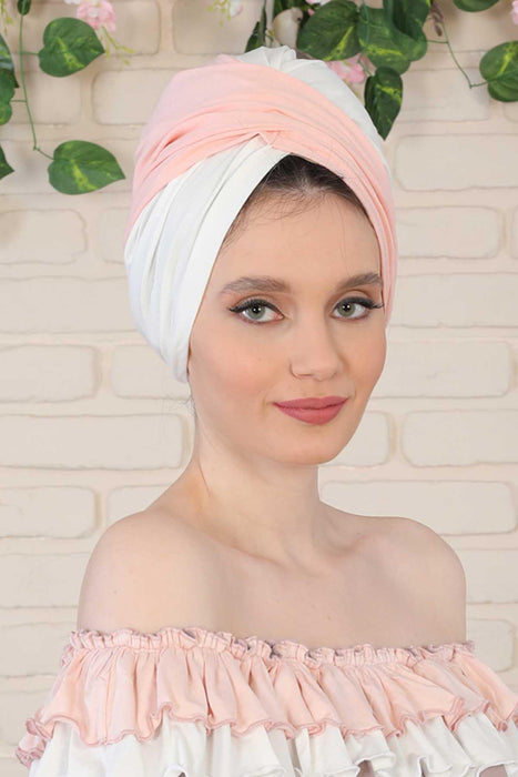 Double Coloured Cotton Instant Turban for Women, Soft and Easy to Wear Women Head Wear, Well-Designed Multicolor Lightweight Bonnet Cap,B-9A
