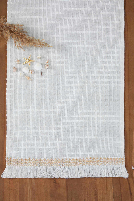 Natural Cotton Table Runner with Textured Weave and Tassel Trim, Handmade 36x16 Inches Chic Plain Table Runner, Modern Table Decoration,R-60