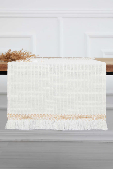 Natural Cotton Table Runner with Textured Weave and Tassel Trim, Handmade 36x16 Inches Chic Plain Table Runner, Modern Table Decoration,R-60