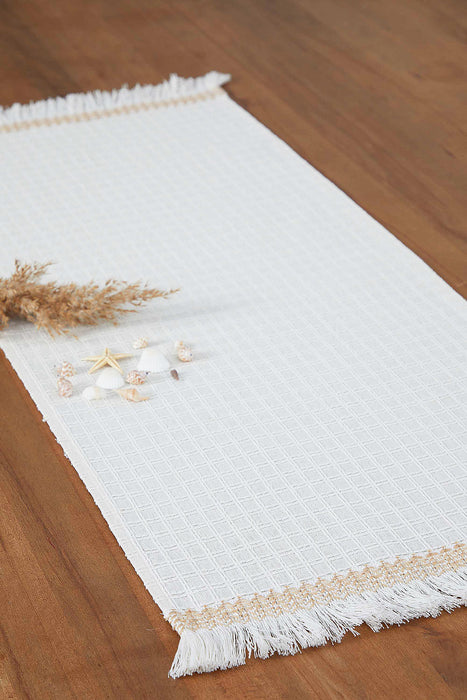 Natural Cotton Table Runner with Textured Weave and Tassel Trim, Handmade 36x16 Inches Chic Plain Table Runner, Modern Table Decoration,R-60