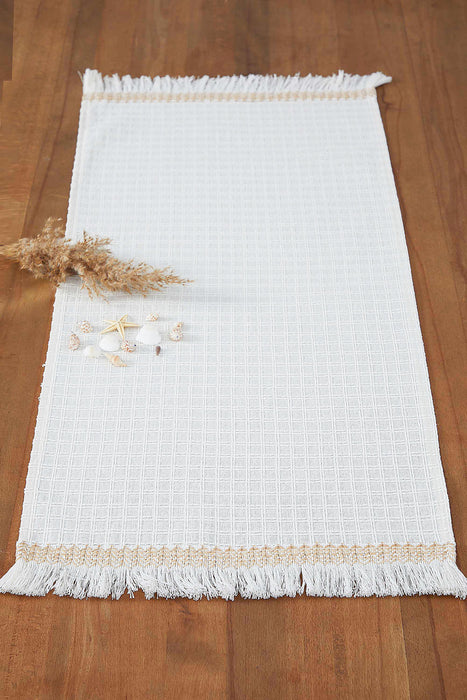 Natural Cotton Table Runner with Textured Weave and Tassel Trim, Handmade 36x16 Inches Chic Plain Table Runner, Modern Table Decoration,R-60