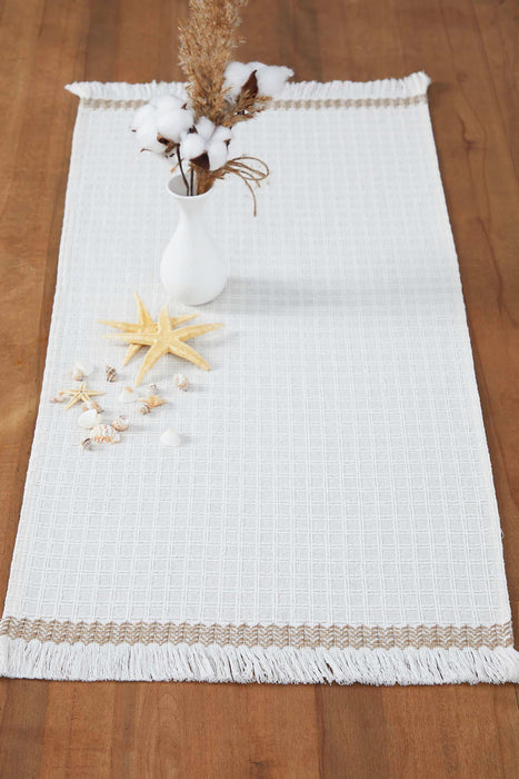 Natural Cotton Table Runner with Textured Weave and Tassel Trim, Handmade 36x16 Inches Chic Plain Table Runner, Modern Table Decoration,R-60
