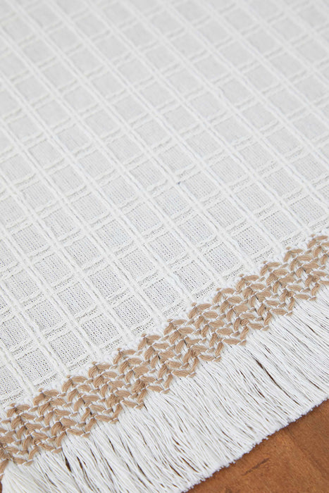 Natural Cotton Table Runner with Textured Weave and Tassel Trim, Handmade 36x16 Inches Chic Plain Table Runner, Modern Table Decoration,R-60