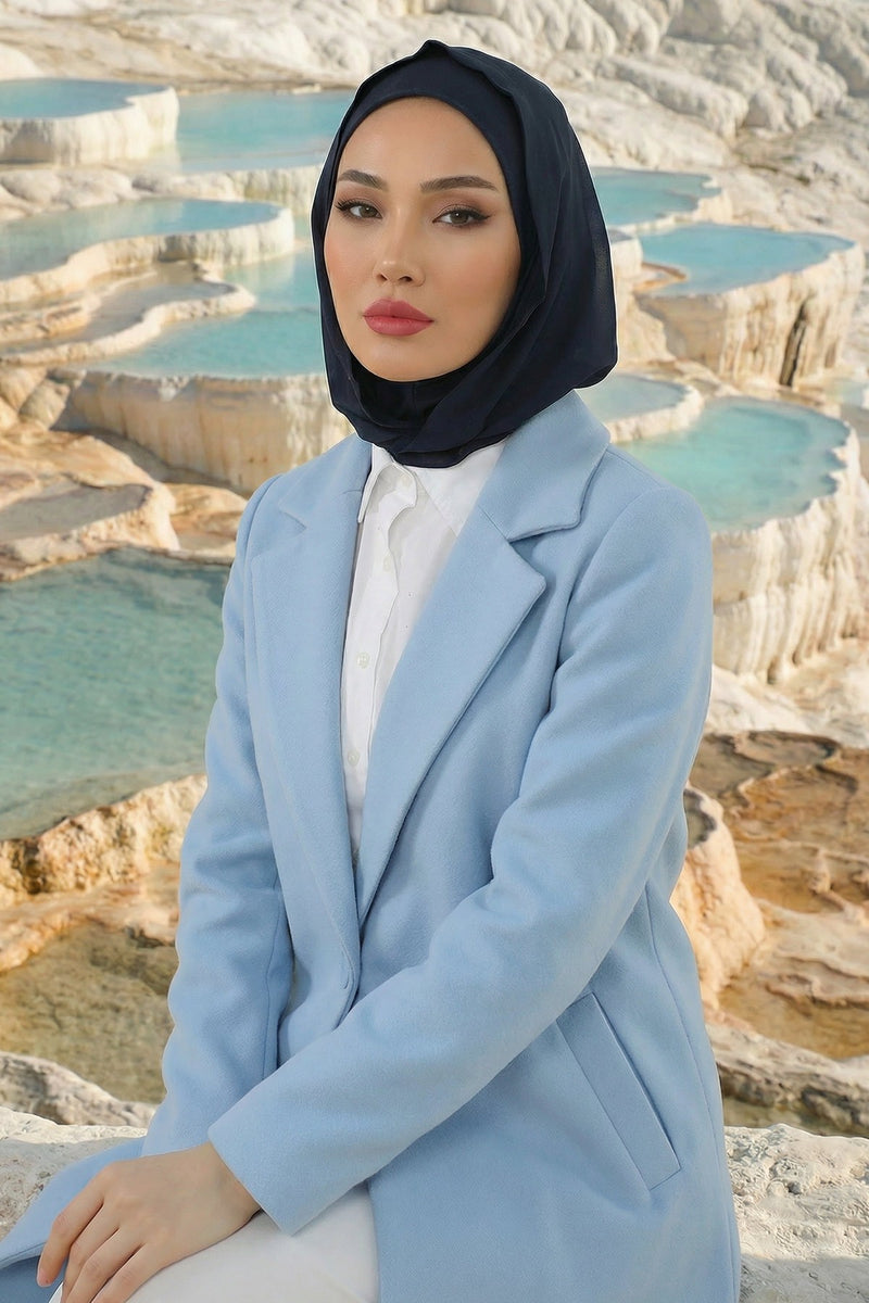 Neck-Covering Jersey Bonnet with Chiffon Hood, Full-Coverage Bonnet with Lightweight Chiffon Hood,B-95