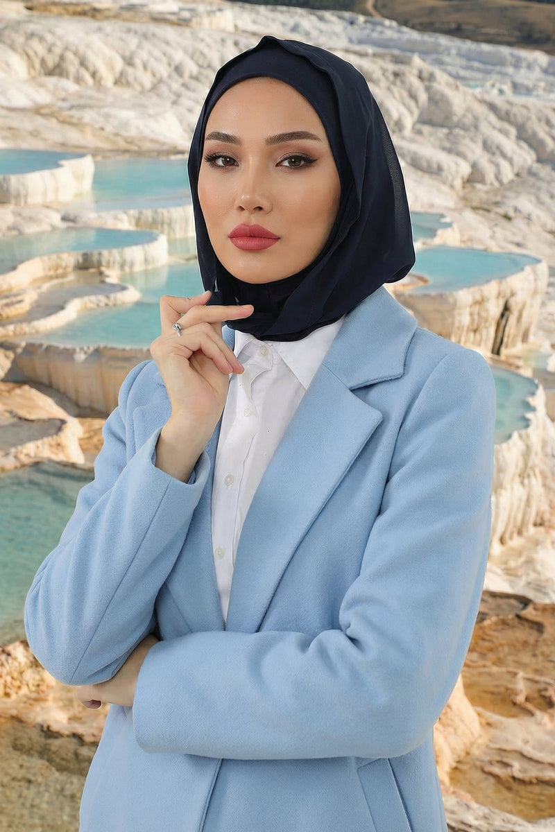 Neck-Covering Jersey Bonnet with Chiffon Hood, Full-Coverage Bonnet with Lightweight Chiffon Hood,B-95