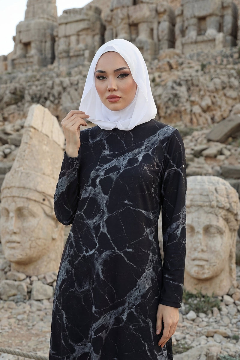 Neck-Covering Jersey Bonnet with Chiffon Hood, Full-Coverage Bonnet with Lightweight Chiffon Hood,B-95