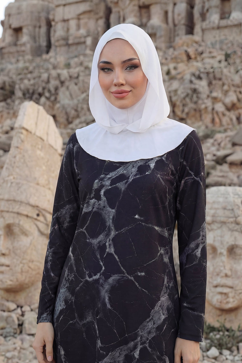 Neck-Covering Jersey Bonnet with Chiffon Hood, Full-Coverage Bonnet with Lightweight Chiffon Hood,B-95