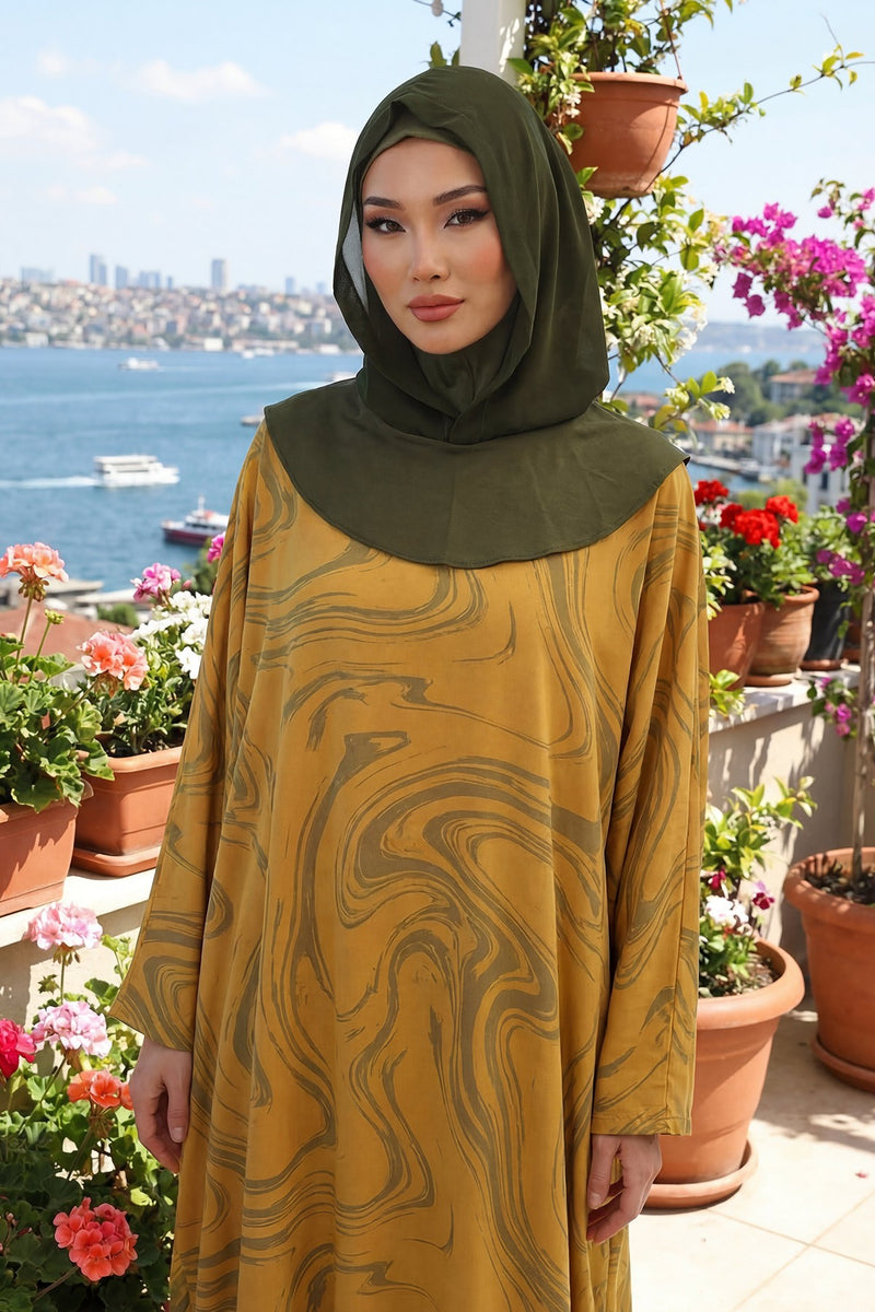 Neck-Covering Jersey Bonnet with Chiffon Hood, Full-Coverage Bonnet with Lightweight Chiffon Hood,B-95