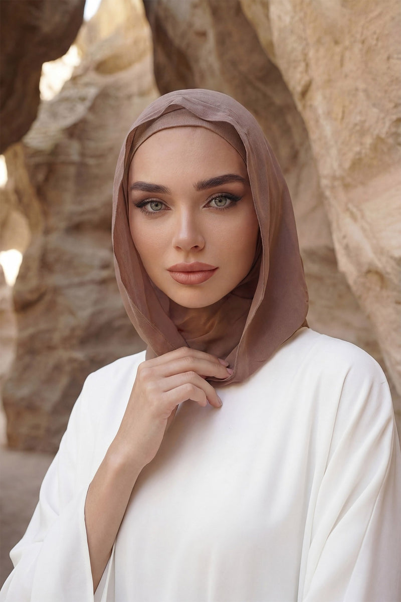 Neck-Covering Jersey Bonnet with Chiffon Hood, Full-Coverage Bonnet with Lightweight Chiffon Hood,B-95