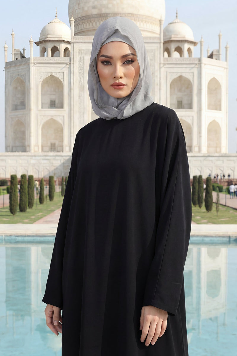 Neck-Covering Jersey Bonnet with Chiffon Hood, Full-Coverage Bonnet with Lightweight Chiffon Hood,B-95