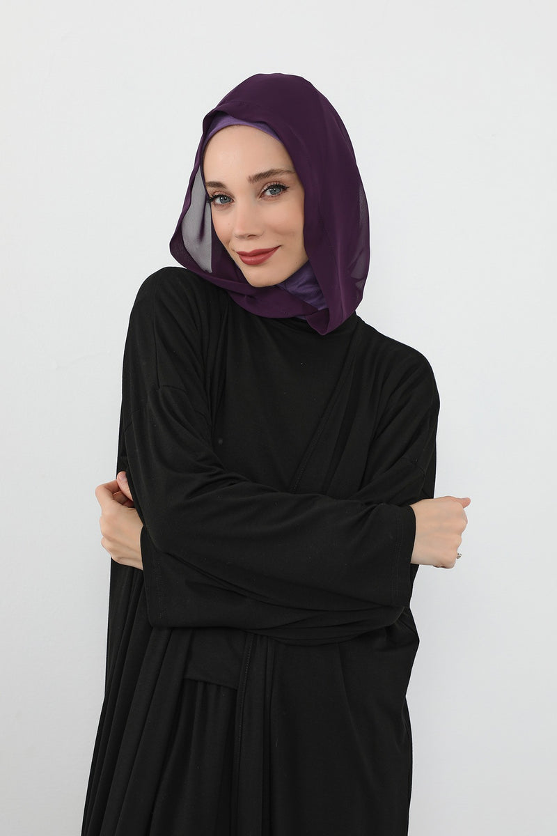 Neck-Covering Jersey Bonnet with Chiffon Hood, Full-Coverage Bonnet with Lightweight Chiffon Hood,B-95