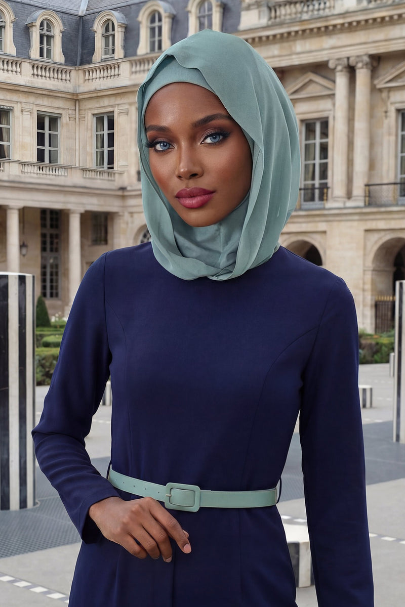 Neck-Covering Jersey Bonnet with Chiffon Hood, Full-Coverage Bonnet with Lightweight Chiffon Hood,B-95